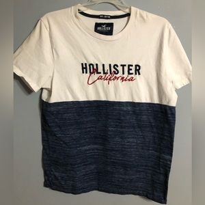 Hollister T-shirt, half white half navy blue